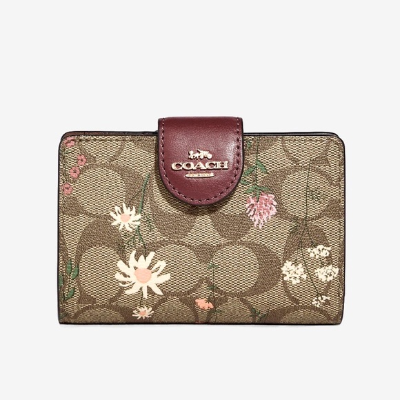 Coach Medium Corner Zip Wallet In Signature Canvas With Wildflower - Picture 1 of 2